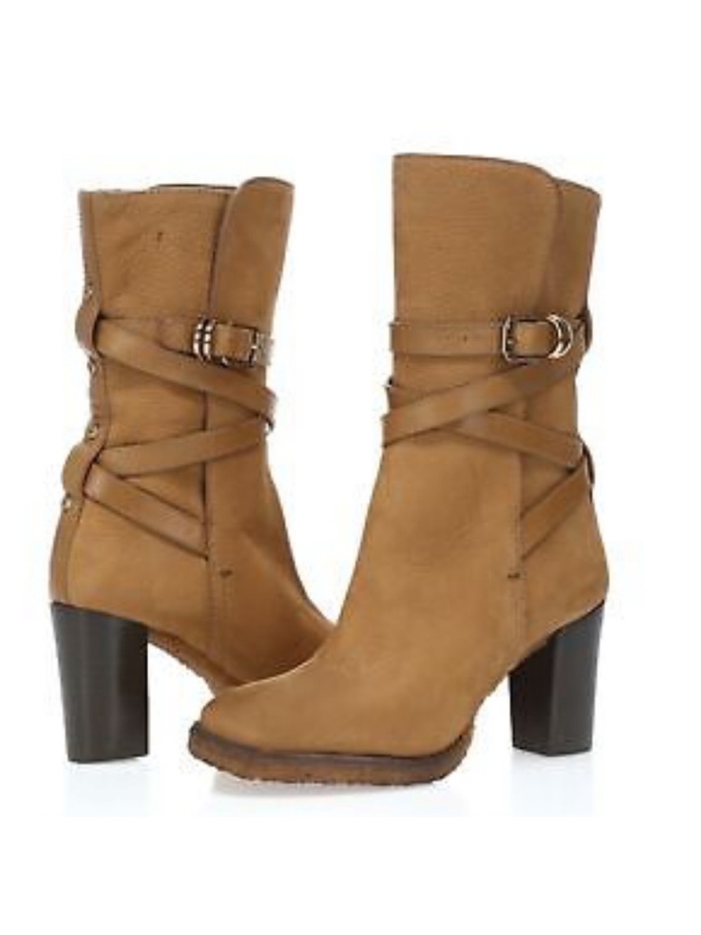 Tory Burch Jaime Vicuna Textured Suede Leather Mid Calf Boots